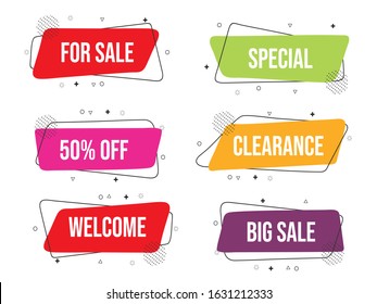 Flat linear promotion ribbon banner, labe, scroll, price tag, sticker, badge, poster. EPS 10 Vector illustration