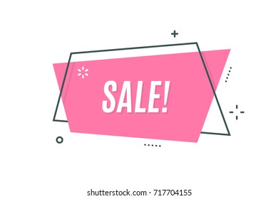 Flat linear promotion ribbon banner, scroll, price tag, sticker, badge, poster. Vector illustration