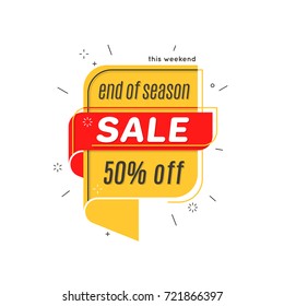 Flat linear promotion ribbon banner, scroll,  price tag, discount, badge, poster. Vector illustration set