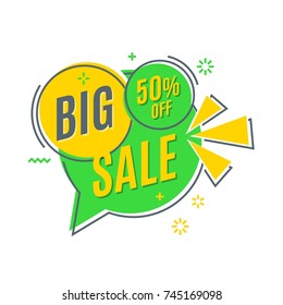 Flat linear promotion ribbon banner, scroll, price tag, discount. Vector illustration