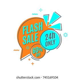 Flat linear promotion ribbon banner, scroll, price tag, discount. Vector illustration