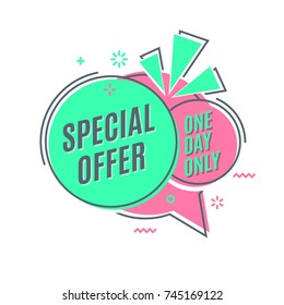 Flat linear promotion ribbon banner, scroll, price tag, discount. Vector illustration