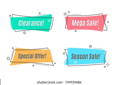 Flat linear promotion ribbon banner, scroll, price tag, sticker, badge, poster. Vector illustration - Shutterstock ID 759929686