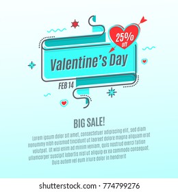 Flat linear promotion ribbon banner to Valentines Day, scroll, price tag, sticker. Color swatches control