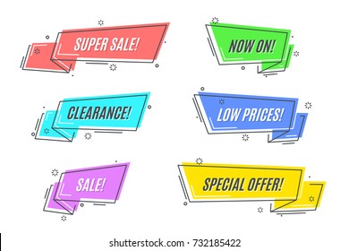 Flat linear promotion sticker, scroll, price tag, sticker, badge. Vector illustration