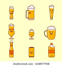Flat linear set of beer emojis