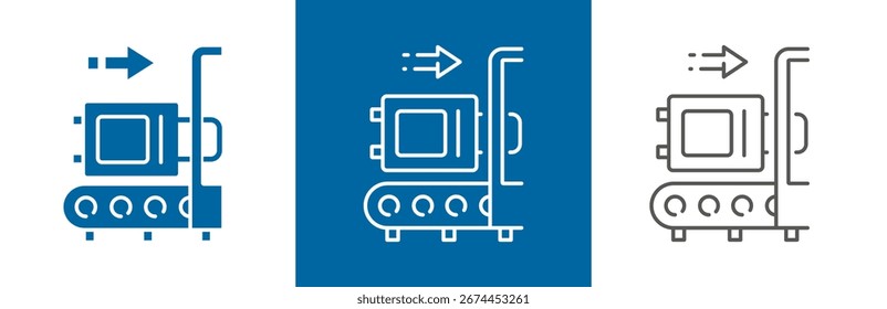 ícones de conjunto plano e linear, ícone de inspeção de bagagem, revisão aduaneira, símbolos simples no fundo branco e preto - ilustração vetorial de traçado editável