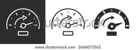 flat and linear set icons, fast odometer, accelerate icon, chronometer, guage time, simple symbols on white and black background - editable stroke vector illustration