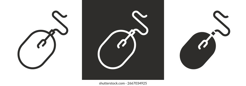 flat and linear set icons, icon of computer mouse, simple symbols on white and black background - editable stroke vector illustration