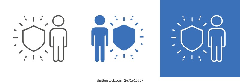 flache und lineare Set-Symbole, Lebensversicherungs-Symbol, Sicherheit schützen Menschen, Sicherheit Gesundheit, Bild, einfache Symbole auf weißem und schwarzem Hintergrund - bearbeitbare Strich Vektorgrafik