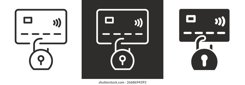 ícones de conjunto plano e linear, ícone de cartão de crédito seguro, cadeado, segurança de pagamento financeiro, símbolos simples em fundo branco e preto - ilustração de vetor de traço editável