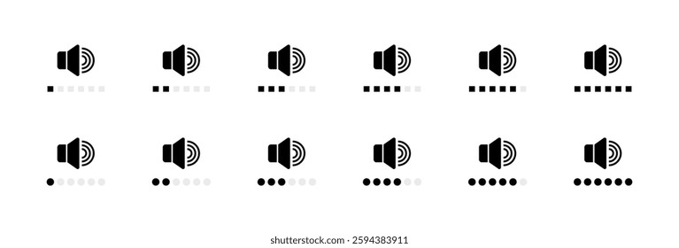 Flat linear sound volume icons set - audio control and adjustment symbols in vector style.
