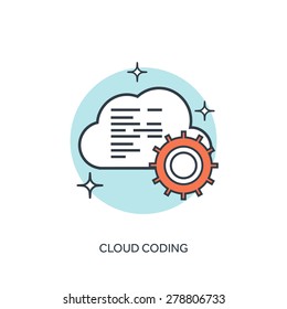 Flat lined cloud computing icon.