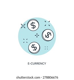 Flat lined coins icon. E-currency concept background.