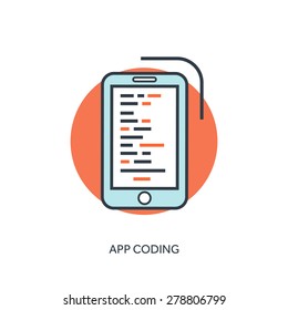 Flat lined document with app code. Coding and programming.