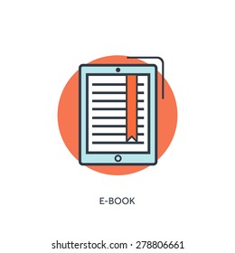 Flat lined e-book icon.