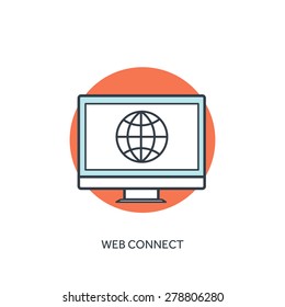 Flat lined internet icon. Web connection.
