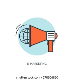 Flat lined loudspeaker icon. Management concept background.