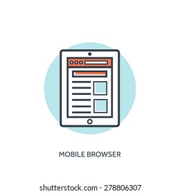 Flat lined mobile browser window. Tablet and internet. Web sites.