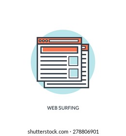 Flat lined web browser windows icon. Internet surfing.