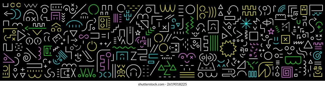 Flat lines figures faces creative education vector pattern background design element 