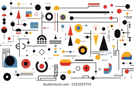 flat lines, geometrical symbols and shapes isolated on white background stock vector, in the style of graphic rock-inspired compositions, memphis design, realistic, iconic, graphic design-inspired
