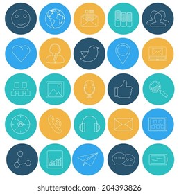 Flat lines icons of social network. SEO and internet. Elements for web and mobile applications.