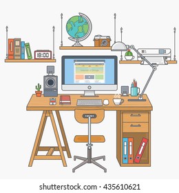 flat lines modern workplace. vector illustration design