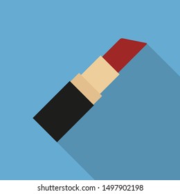 Flat Lipstick Isolated in Blue Background with long Shadow