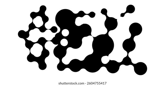 flat liquid bubbles on black background. Concept of future science: floating morphing spheres, molecular elements or nanoparticles. vector eps	
