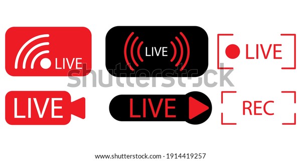 Flat live stream icons. Online stream sign. Internet\
broadcast. Live webinar button. Vector illustration. Stock image.\
EPS 10.