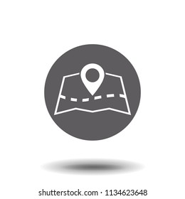 Flat location icon. Map with a pin isolated on white. Treasure map