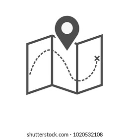 Flat location icon, map icon. Vector Map with Label Icon. Map with a pin isolated on white. Treasure map