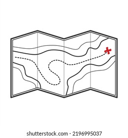 Flat location icon, map icon. Vector Map with Label Icon. Map with a pin isolated on white. Treasure map