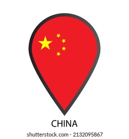Flat location pin flag of China icon. Simple isolated button. Eps10 vector illustration.