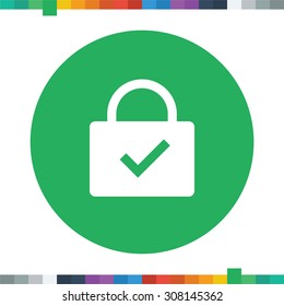 Flat lock icon with a tick symbol in a circle.