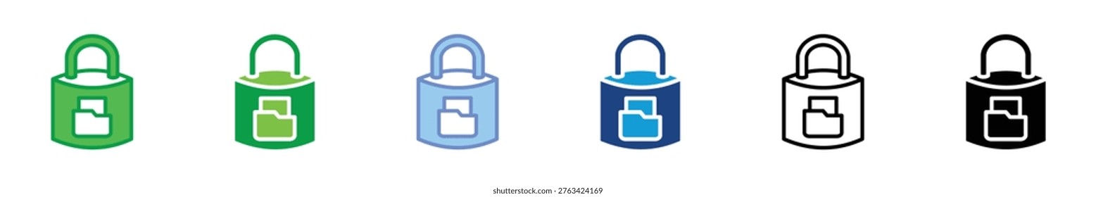 Flat locked data icon representing secure file protection, restricted access, encryption system, and cybersecurity data safety.