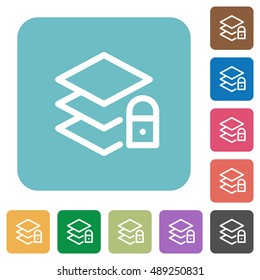 Flat locked layers icons on rounded square color backgrounds.