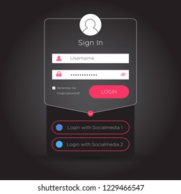 Flat Login User Interface. Sign In Web Element Template Window. Business Website Modern UI