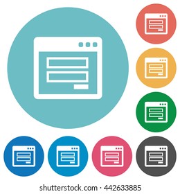 Flat login window icon set on round color background.