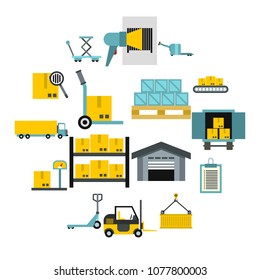 Flat logistic icons set. Universal logistic icons to use for web and mobile UI, set of basic logistic elements isolated vector illustration