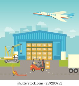Flat logisticequipment and delivery service background concept. Vector illustration for colorful template for you design, web and mobile applications.