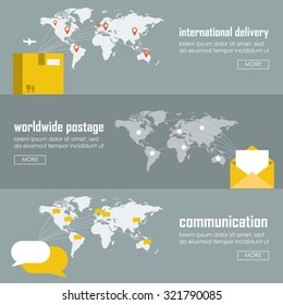 Flat logistics concept of shipping and delivery types. Web vector illustration infographic template set. Process collection: maritime shipment, airmail, ground delivery, ship, plane, aircraft, van.