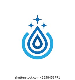 A flat logo of an abstract water drop icon with three stars above it that indicates squeaky cleanliness