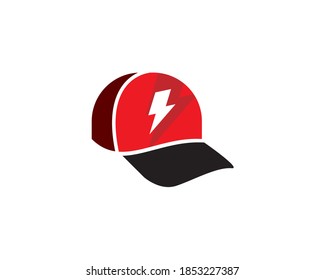 flat logo of a black red baseball hat cap with lightining thunder flash symbol 