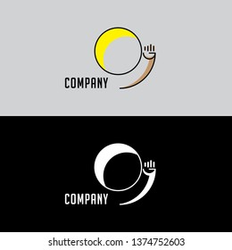 a flat logo design from the basic shape of a circle so that it is transformed into the shape of an eclipse and a hand that shows a strength.