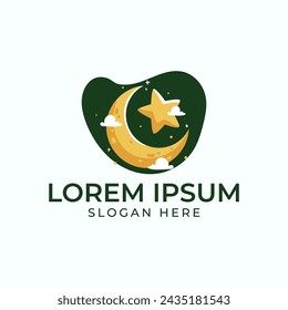 Flat Logo design Crescent moon Ramadan Islamic vector 