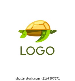 Flat logo design of green turtle, vector icon
