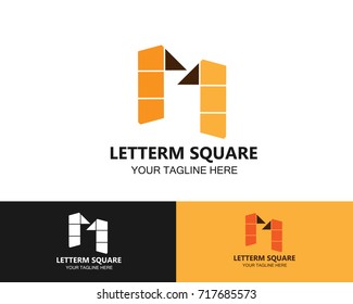 flat logo design letter M with box arranged, forming folds