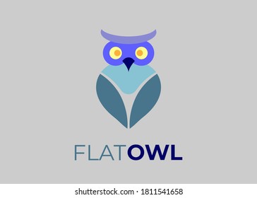 flat logo design with owl shape and blue color. minimalist logo concept